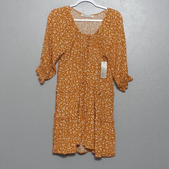 Lizard Thicket Fourteenth and 9th nwt mustard floral rayon dress - Picture 1 of 8